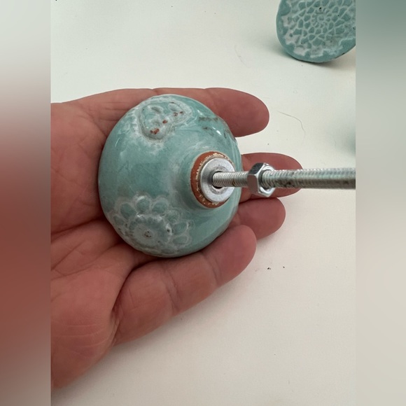 8 Turquoise ceramic Knobs from Anthropologie. Each is hand made & hand painted. - Picture 4 of 9